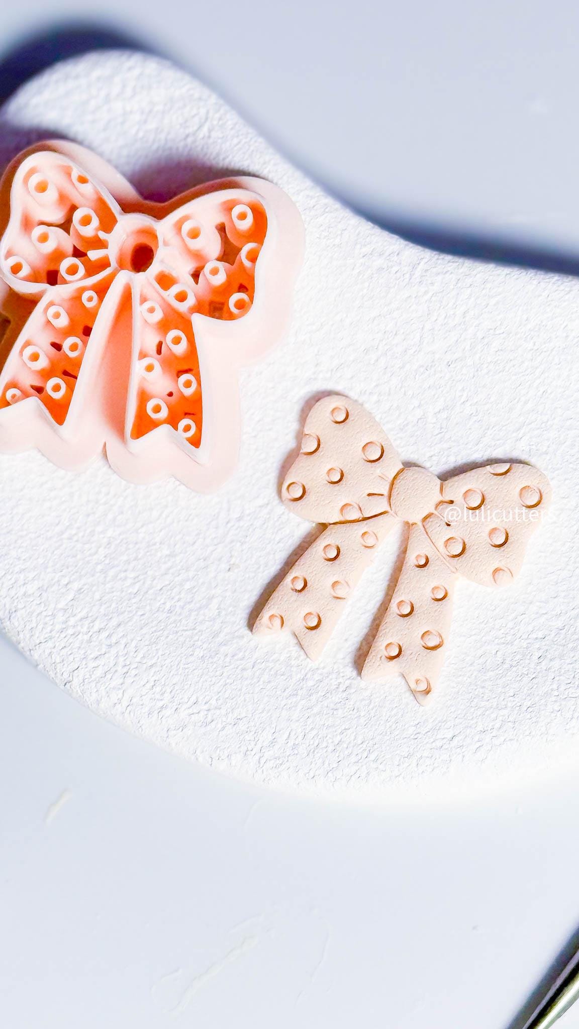 Polka Dot Bow Clay Cutter: 30mm Earring Charm with Raised Imprints