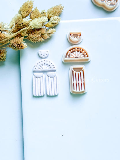Boho Sunburst Clay Cutter Set: Arch Fringe Earring Design