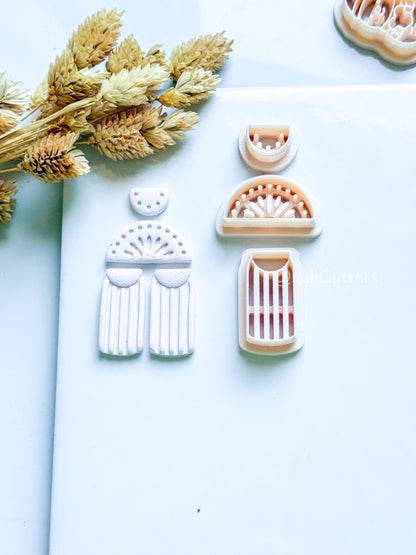 Boho Sunburst Clay Cutter Set: Arch Fringe Earring Design