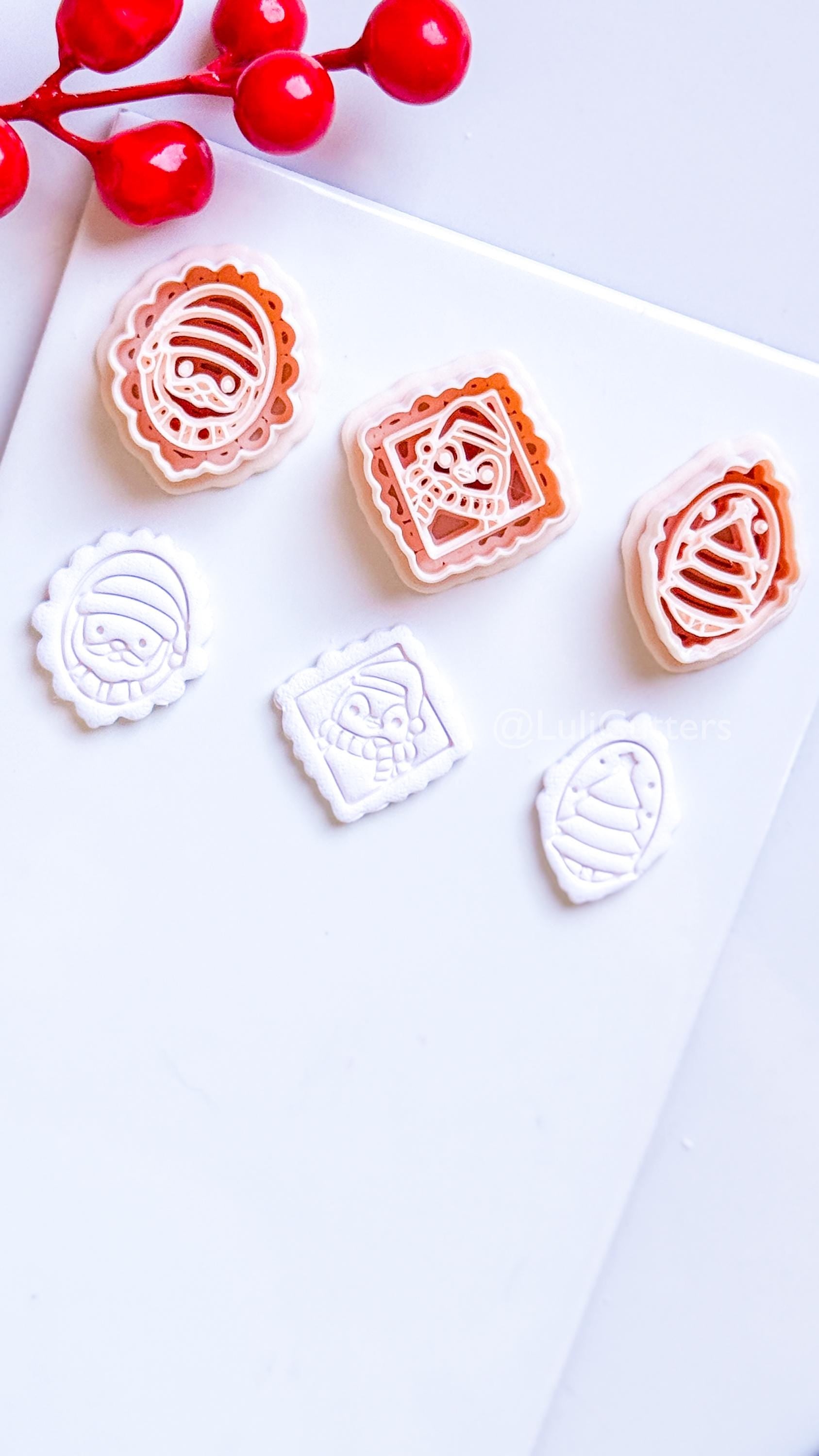 Framed Christmas Clay Cutter Set – Santa, Tree & Penguin Polymer Clay Earring Shapes