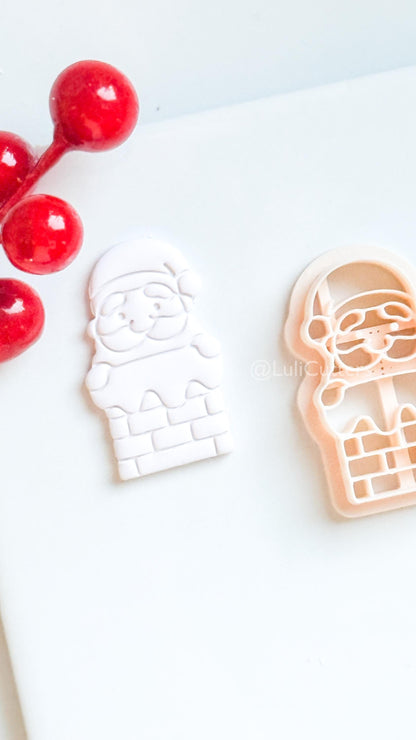 Santa in Chimney Clay Cutter – Christmas Polymer Clay Tool for Holiday Earrings & Charms