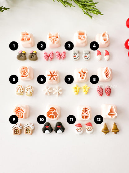 Winter Holiday Mini Clay Cutter Set: Santa, Penguin, Snowflake (12mm)