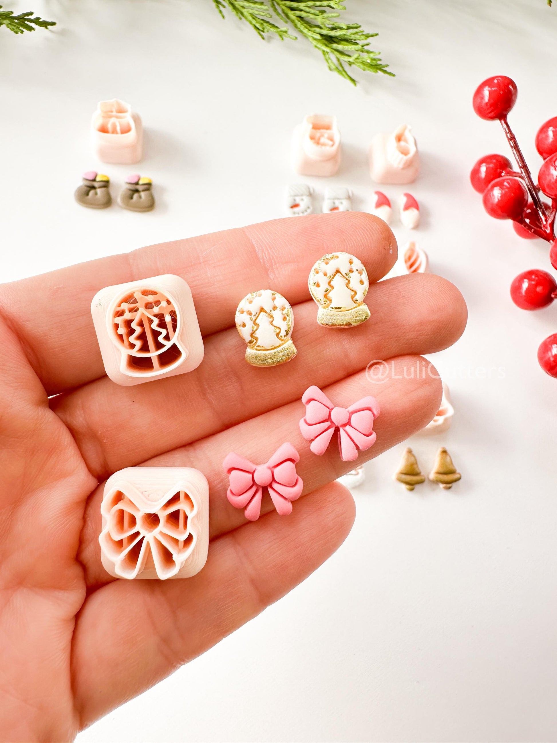 Winter Holiday Mini Clay Cutter Set: Santa, Penguin, Snowflake (12mm)