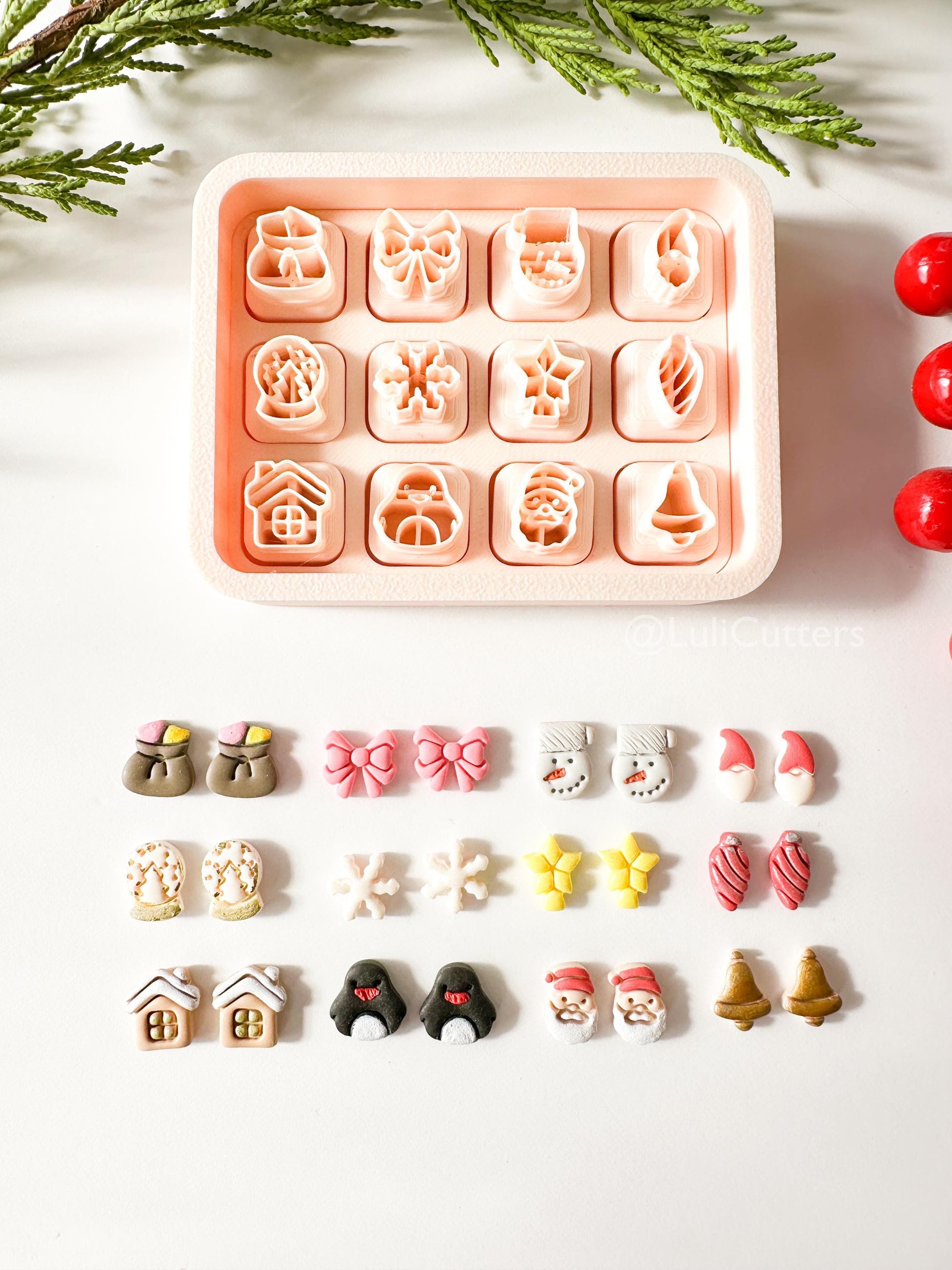 Winter Holiday Mini Clay Cutter Set: Santa, Penguin, Snowflake (12mm)