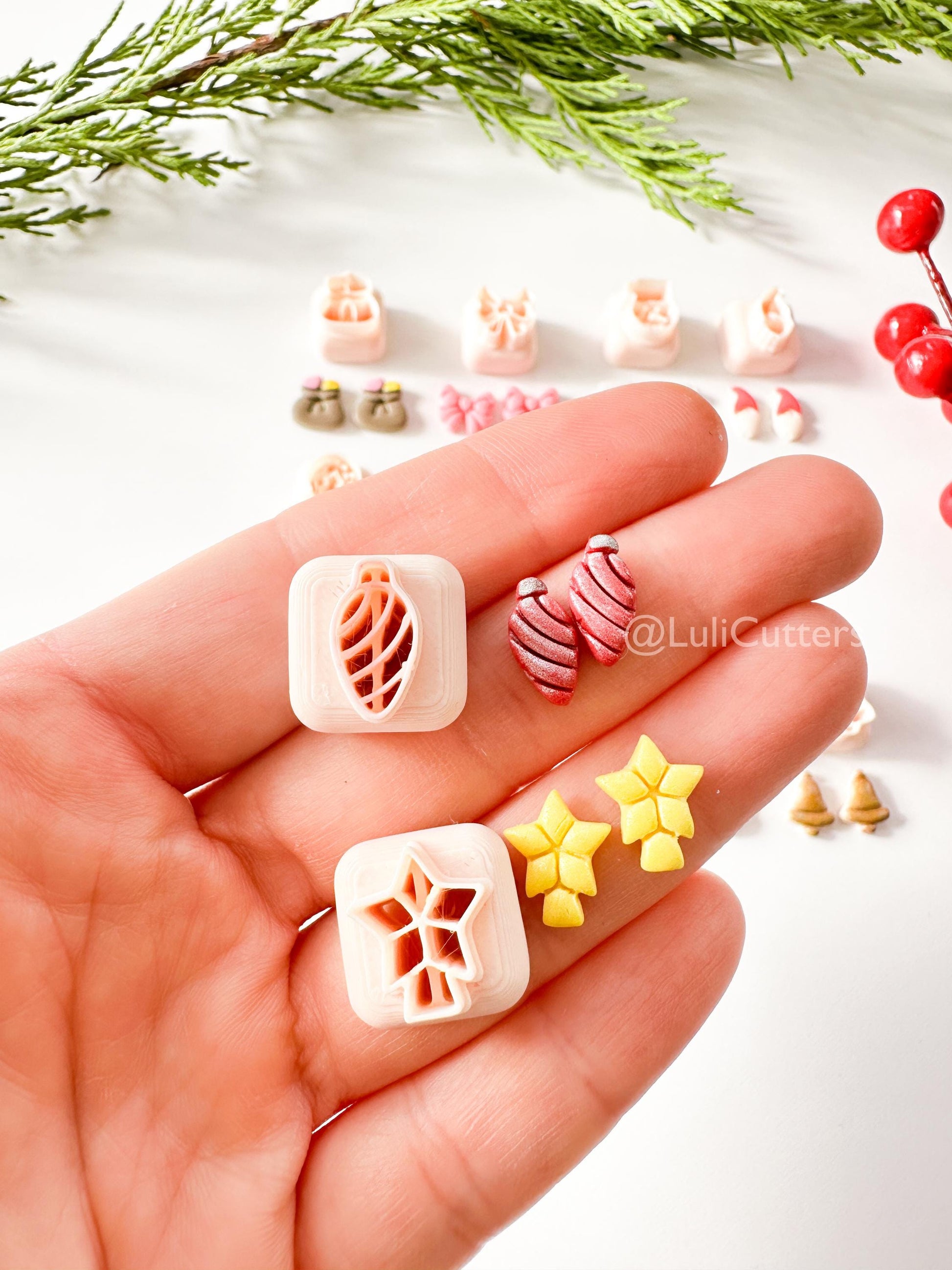 Winter Holiday Mini Clay Cutter Set: Santa, Penguin, Snowflake (12mm)
