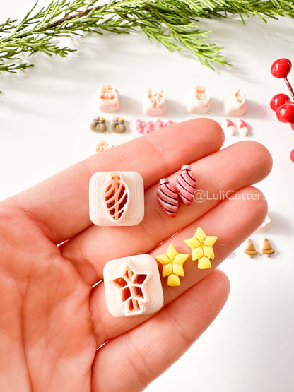 Winter Holiday Mini Clay Cutter Set: Santa, Penguin, Snowflake (12mm)