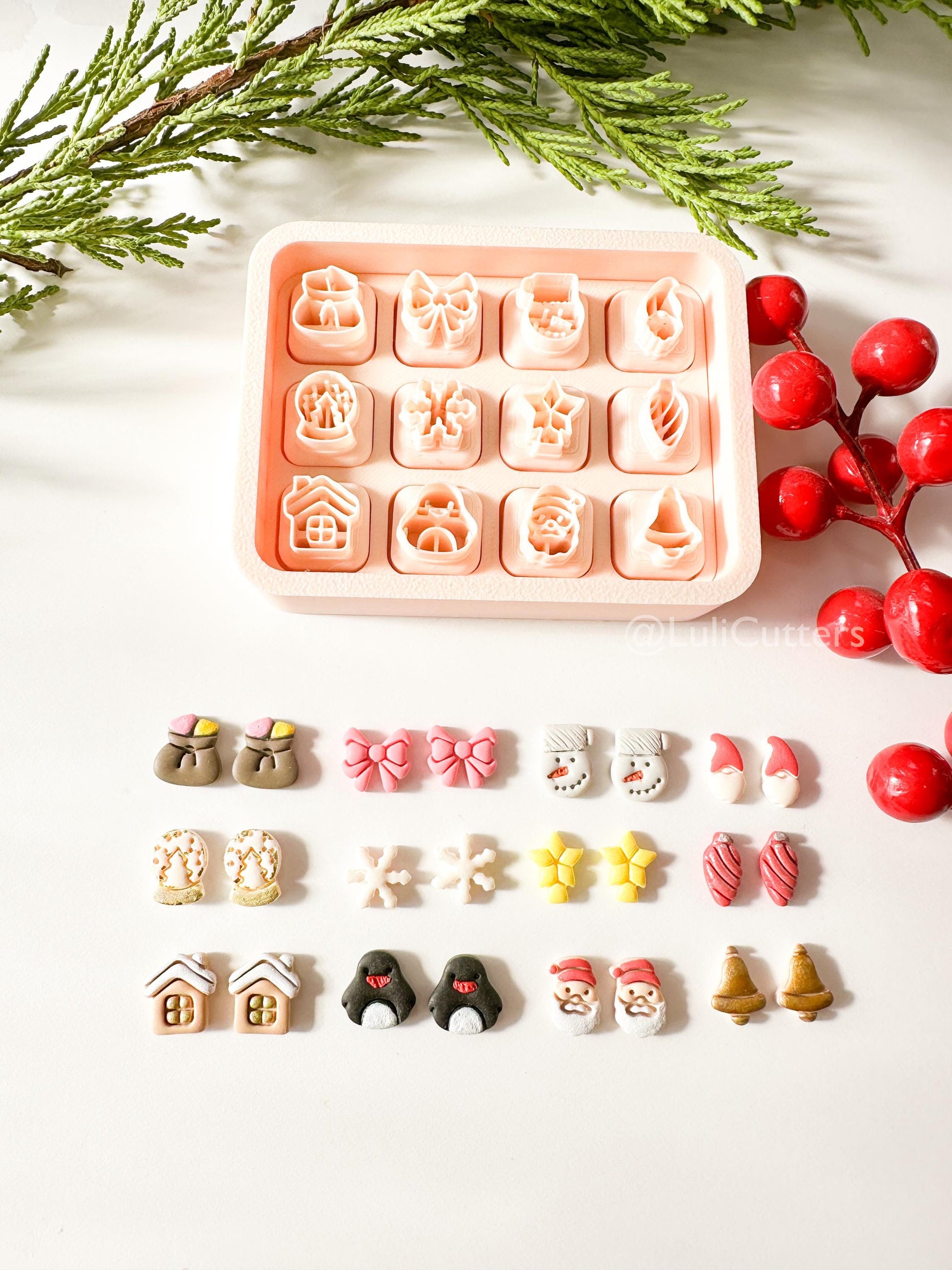 Winter Holiday Mini Clay Cutter Set: Santa, Penguin, Snowflake (12mm)