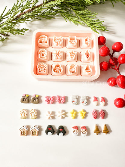 Winter Holiday Mini Clay Cutter Set: Santa, Penguin, Snowflake (12mm)