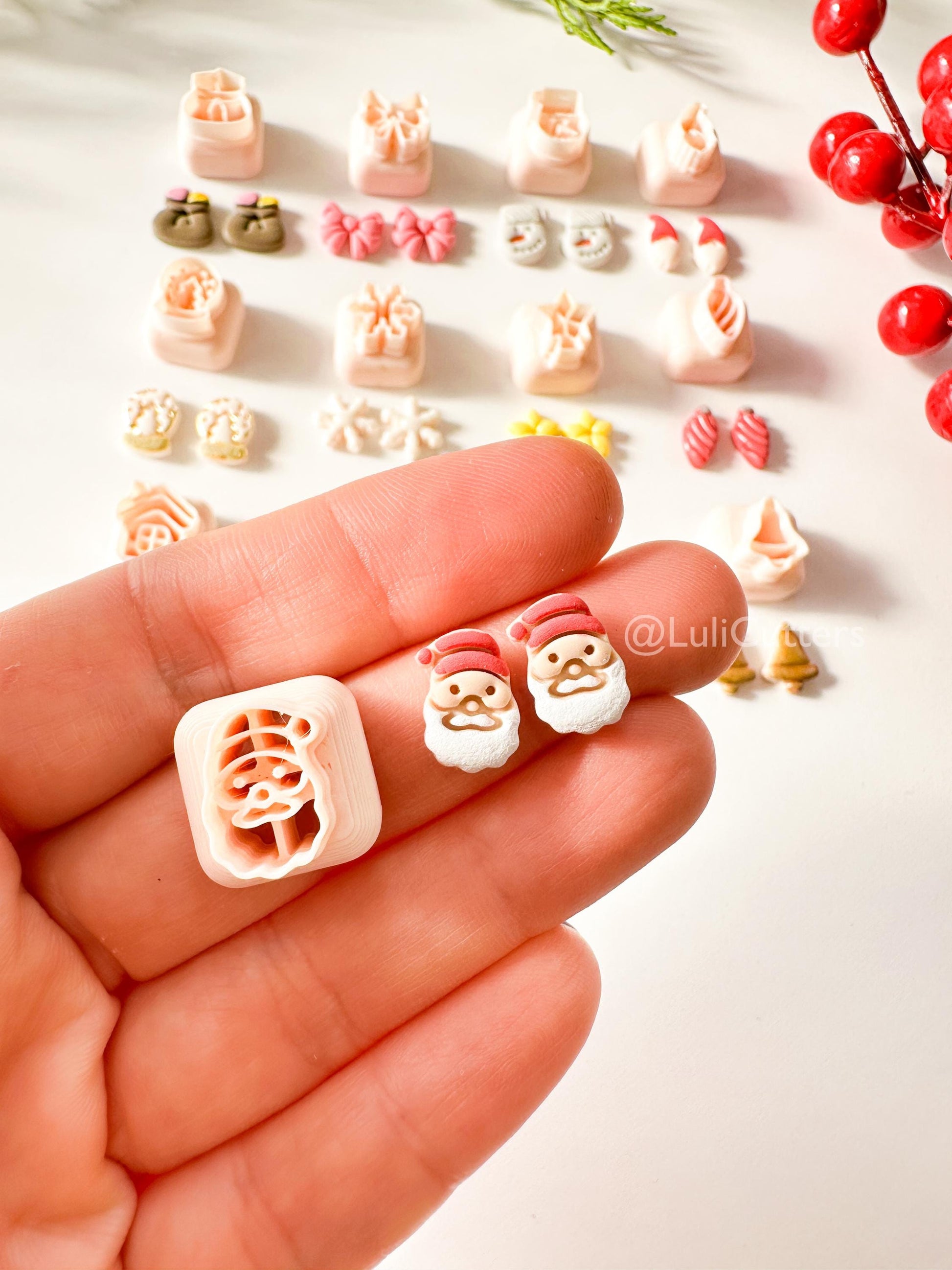 Winter Holiday Mini Clay Cutter Set: Santa, Penguin, Snowflake (12mm)