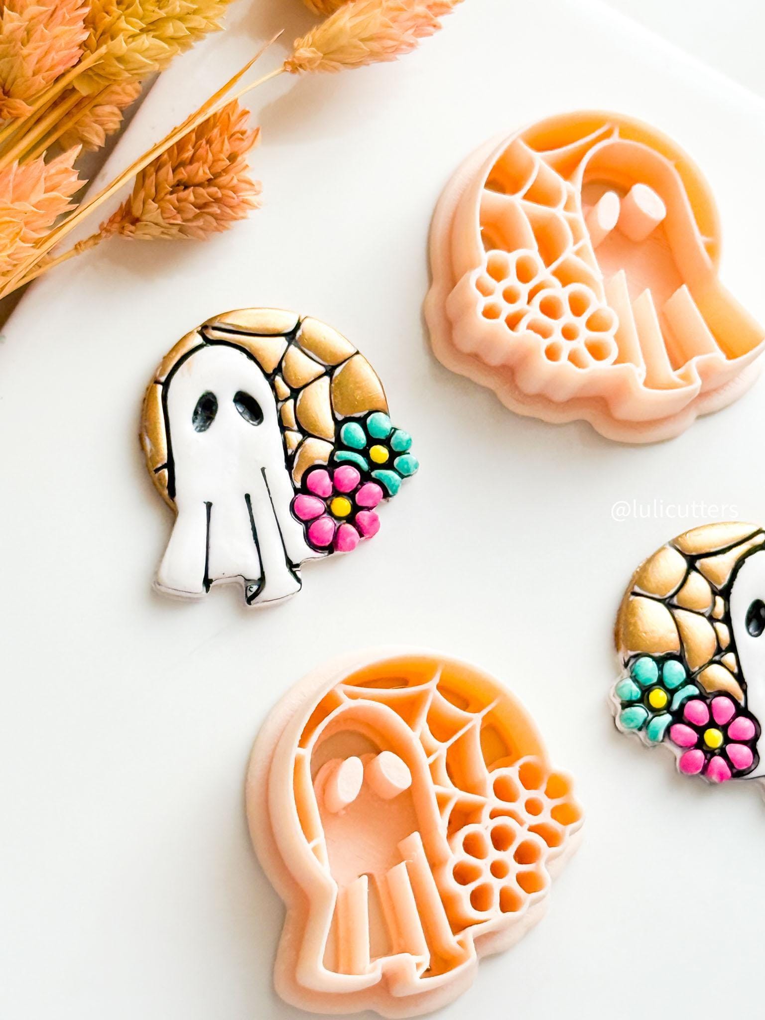 Ghost Clay Cutter: Halloween Floral Jewelry, Polymer Clay Charms