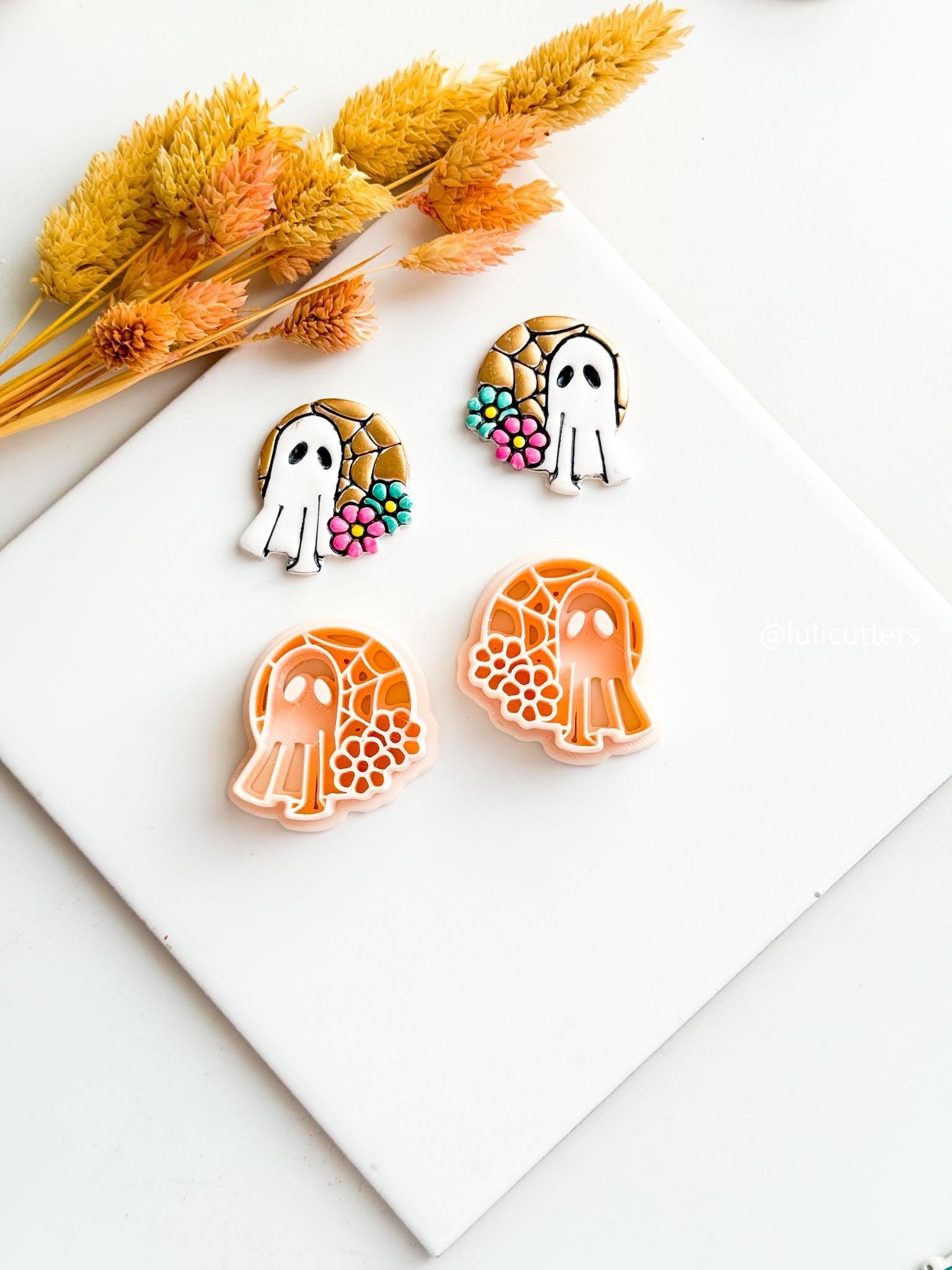 Ghost Clay Cutter: Halloween Floral Jewelry, Polymer Clay Charms