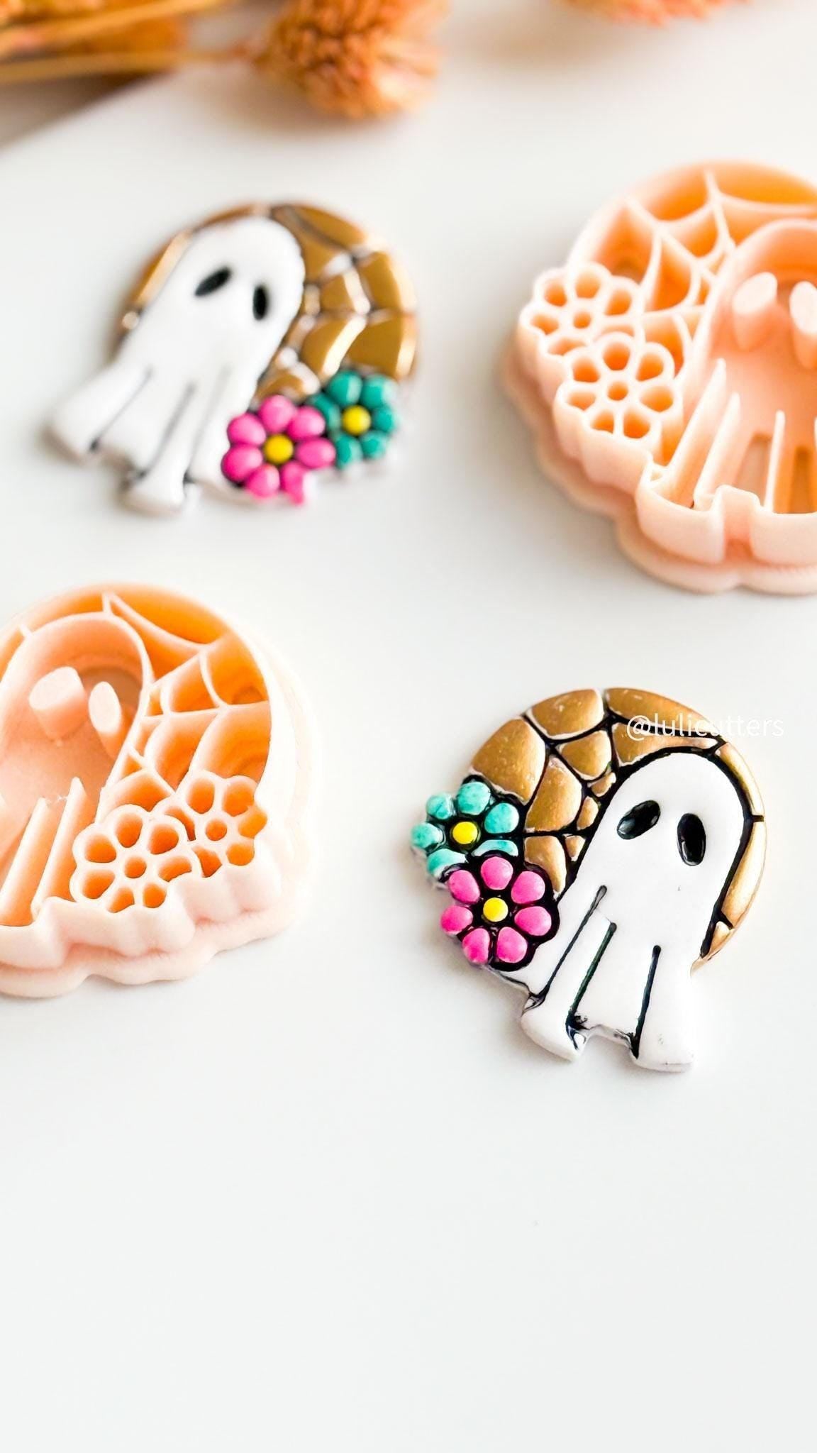 Ghost Clay Cutter: Halloween Floral Jewelry, Polymer Clay Charms