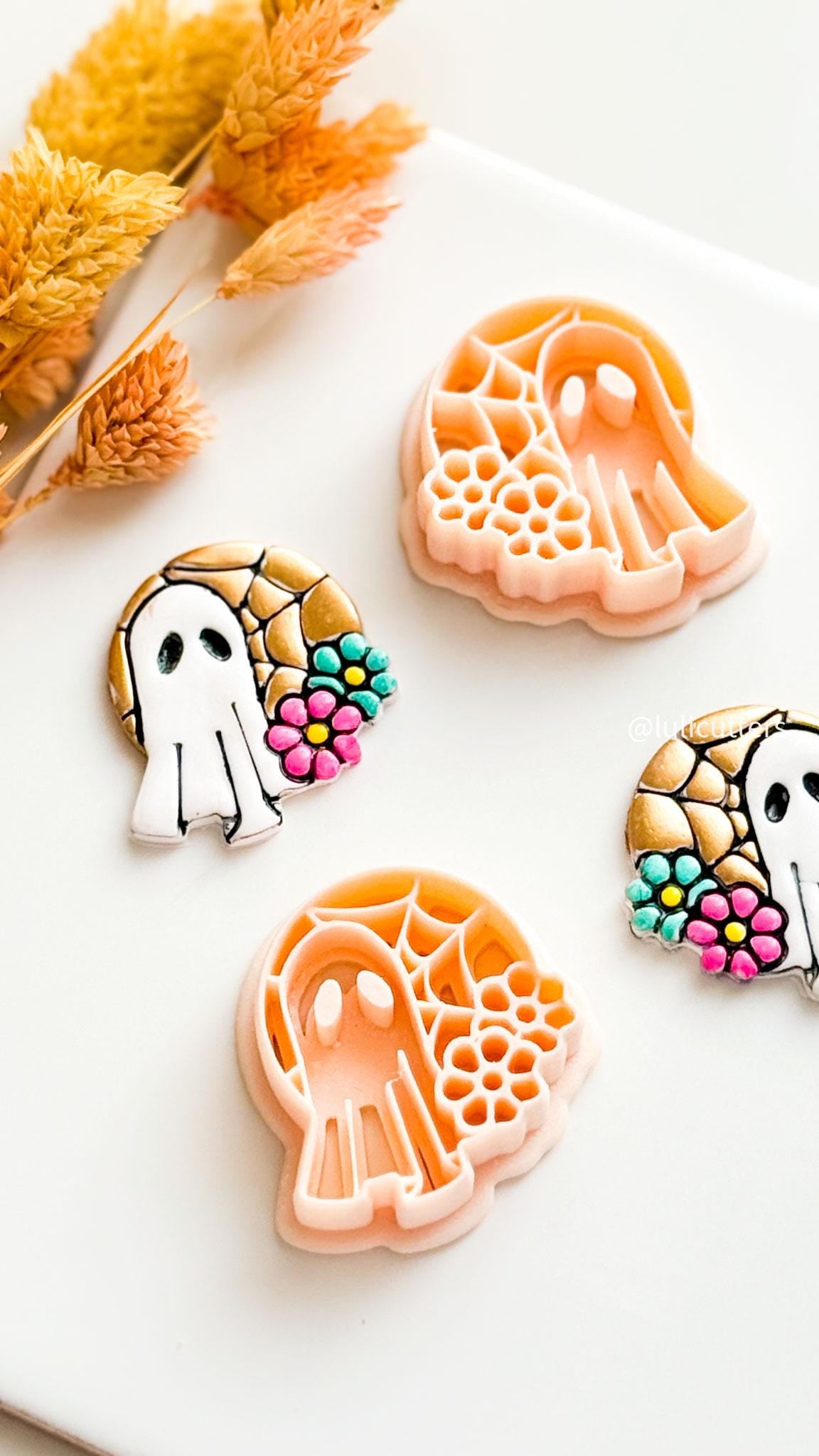 Ghost Clay Cutter: Halloween Floral Jewelry, Polymer Clay Charms