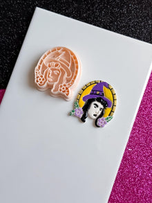 Witch Portrait Clay Cutter: Halloween Floral Hat Cameo Mold