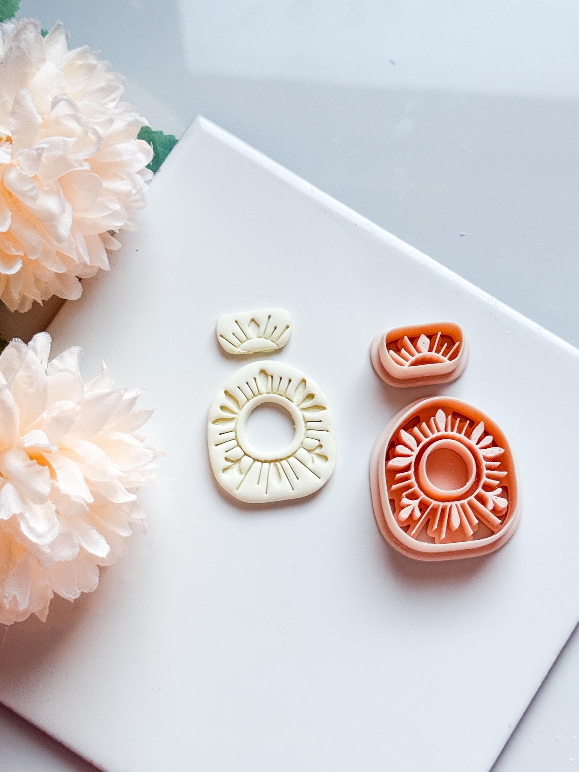 Sunburst Clay Cutter Set: Polymer Clay Earring Mold with Deboss Design