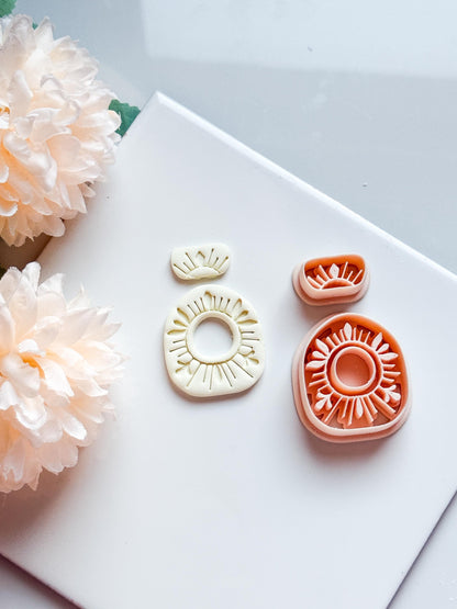 Sunburst Clay Cutter Set: Polymer Clay Earring Mold with Deboss Design