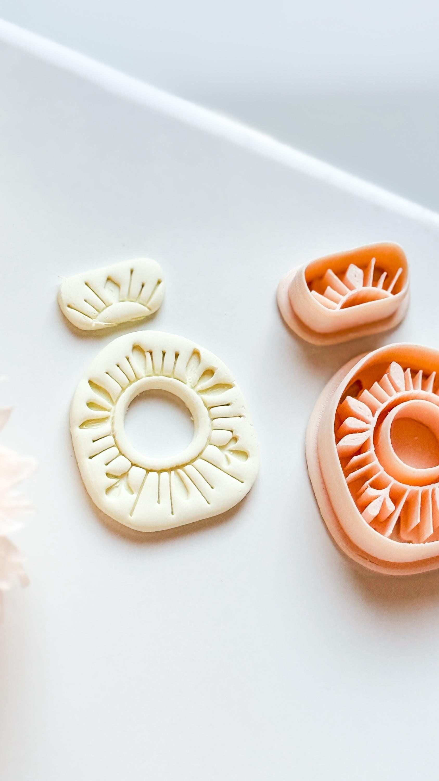 Sunburst Clay Cutter Set: Polymer Clay Earring Mold with Deboss Design