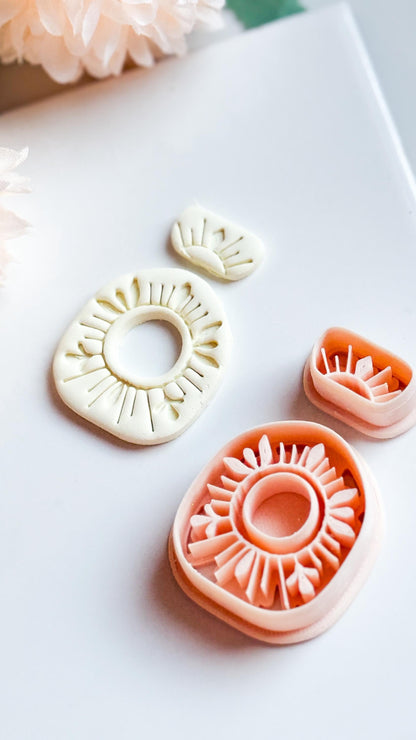 Sunburst Clay Cutter Set: Polymer Clay Earring Mold with Deboss Design
