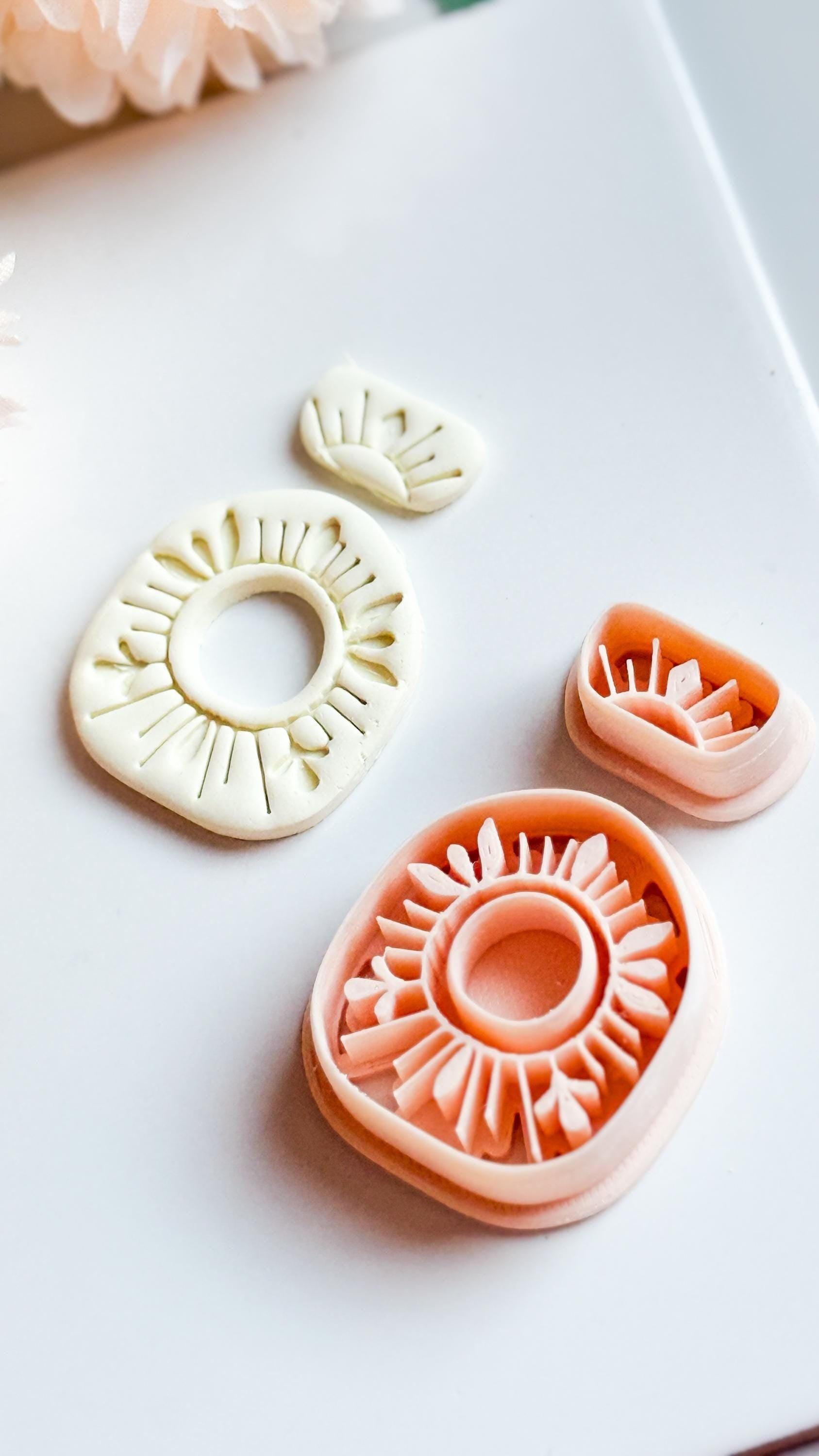 Sunburst Clay Cutter Set: Polymer Clay Earring Mold with Deboss Design