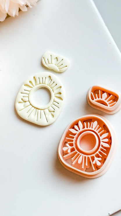 Sunburst Clay Cutter Set: Polymer Clay Earring Mold with Deboss Design