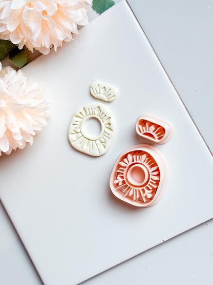 Sunburst Clay Cutter Set: Polymer Clay Earring Mold with Deboss Design