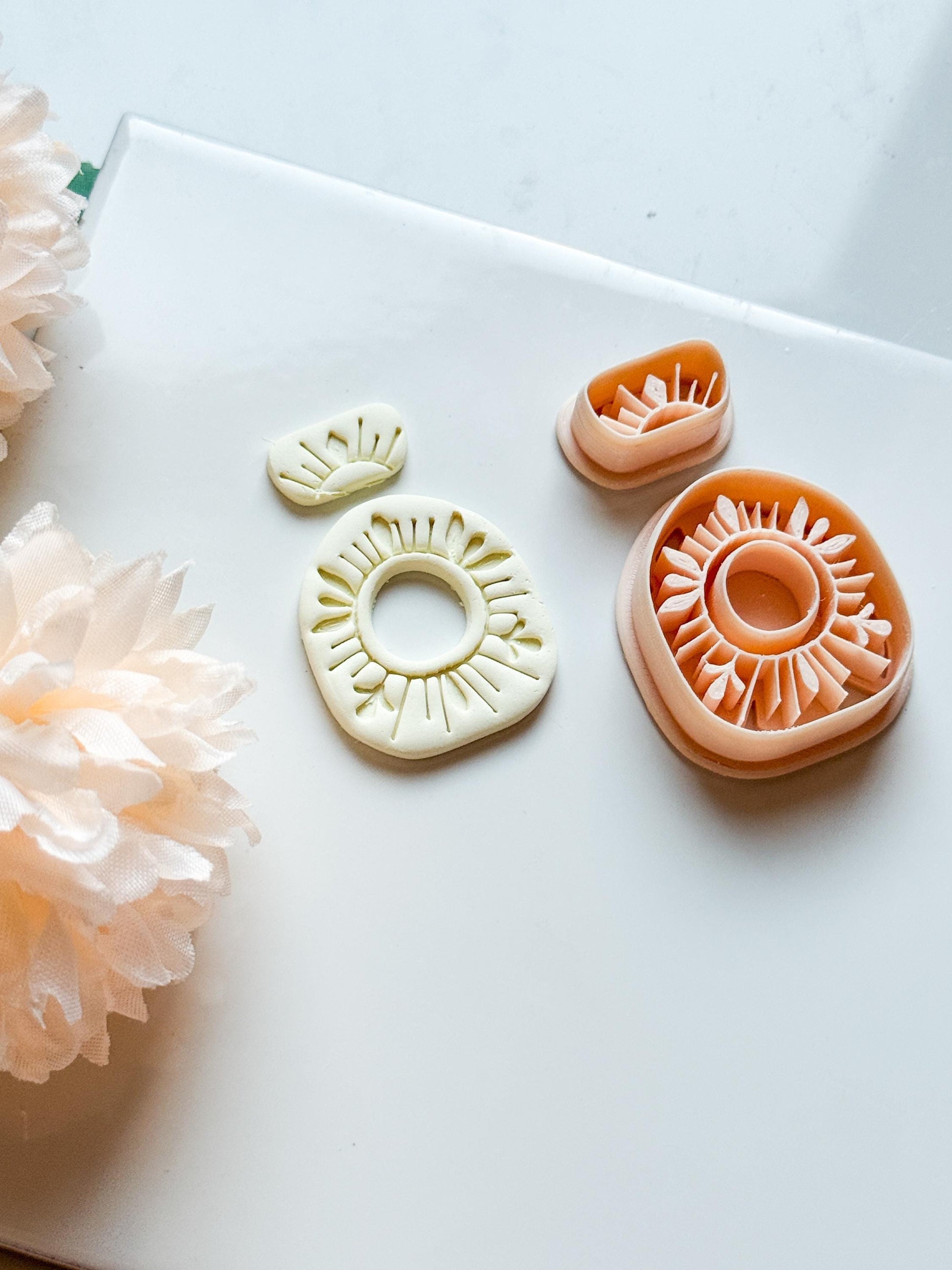 Sunburst Clay Cutter Set: Polymer Clay Earring Mold with Deboss Design