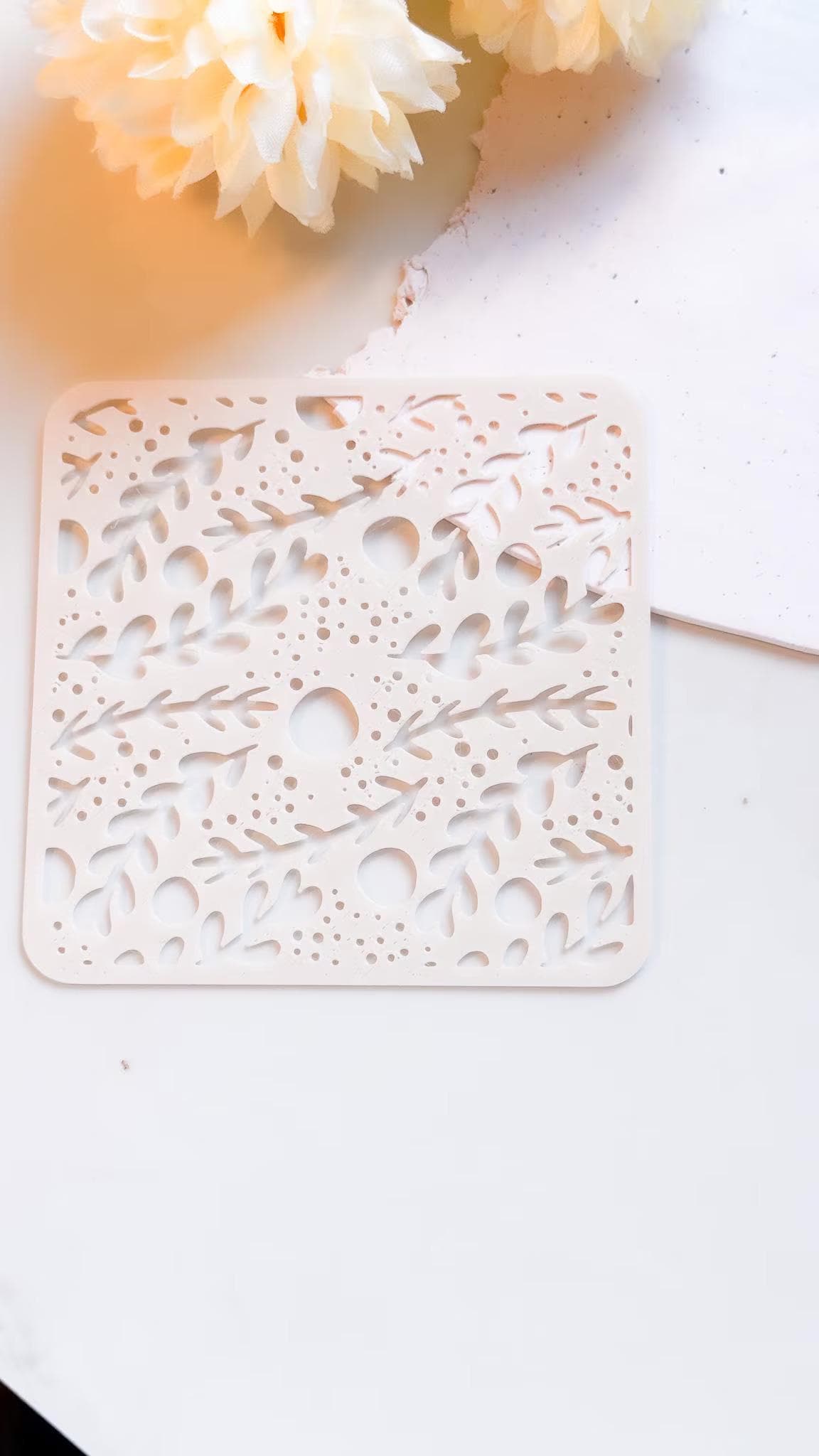 Botanical Branches & Berries Polymer Clay Stencil Organic Nature Pattern
