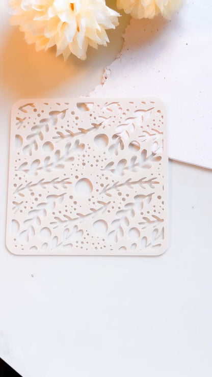 Botanical Branches & Berries Polymer Clay Stencil Organic Nature Pattern