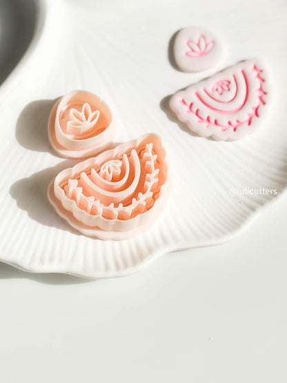 Boho Floral Arch Clay Cutter Set Includes Scalloped Base + Leafy Topper