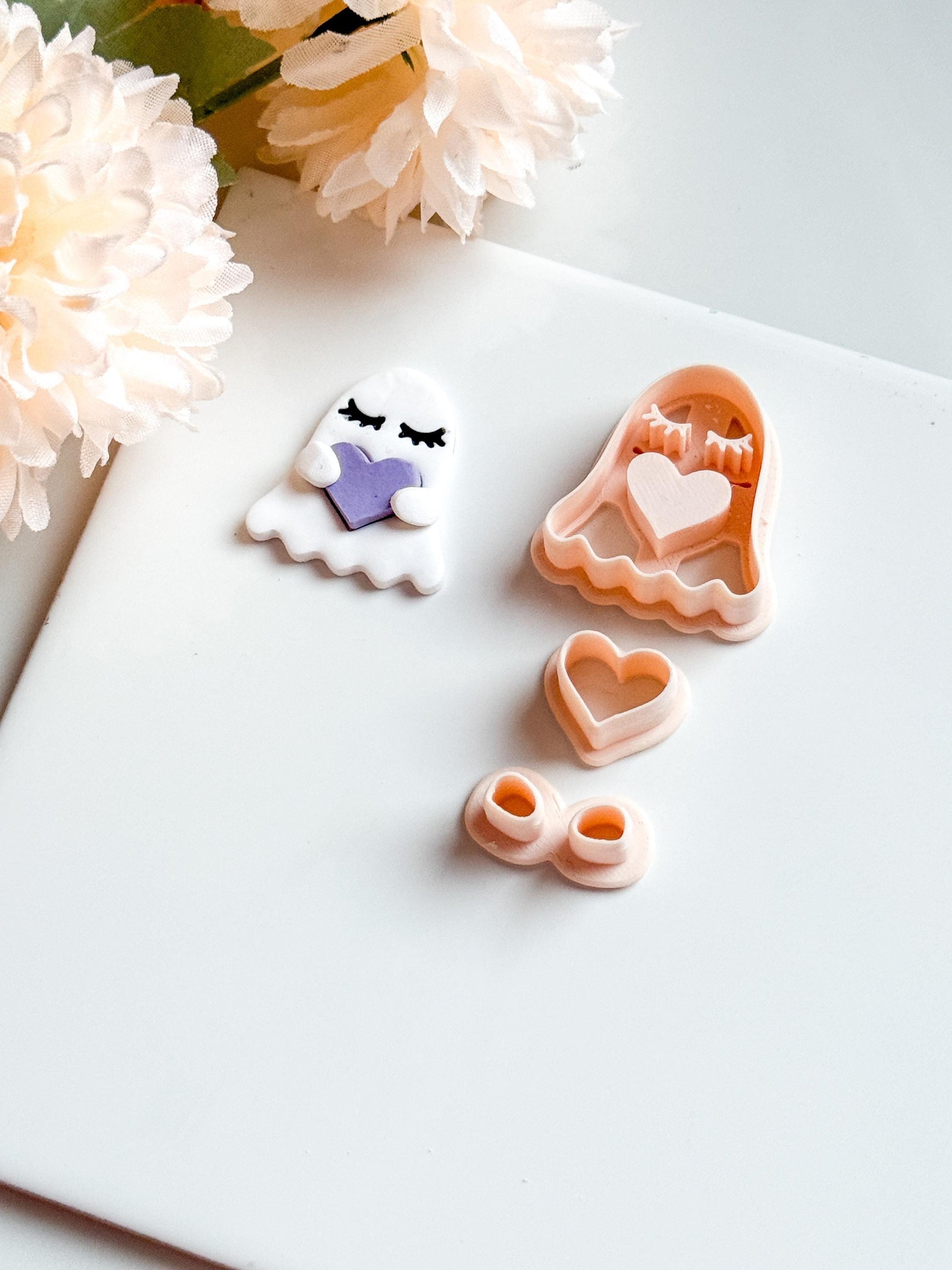 Ghost with Heart Cutter Set, Kawaii Halloween Clay Mold