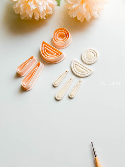 Geometric Clay Earring Cutter Set Includes Arch Drop + Circle + Half Moon Topper
