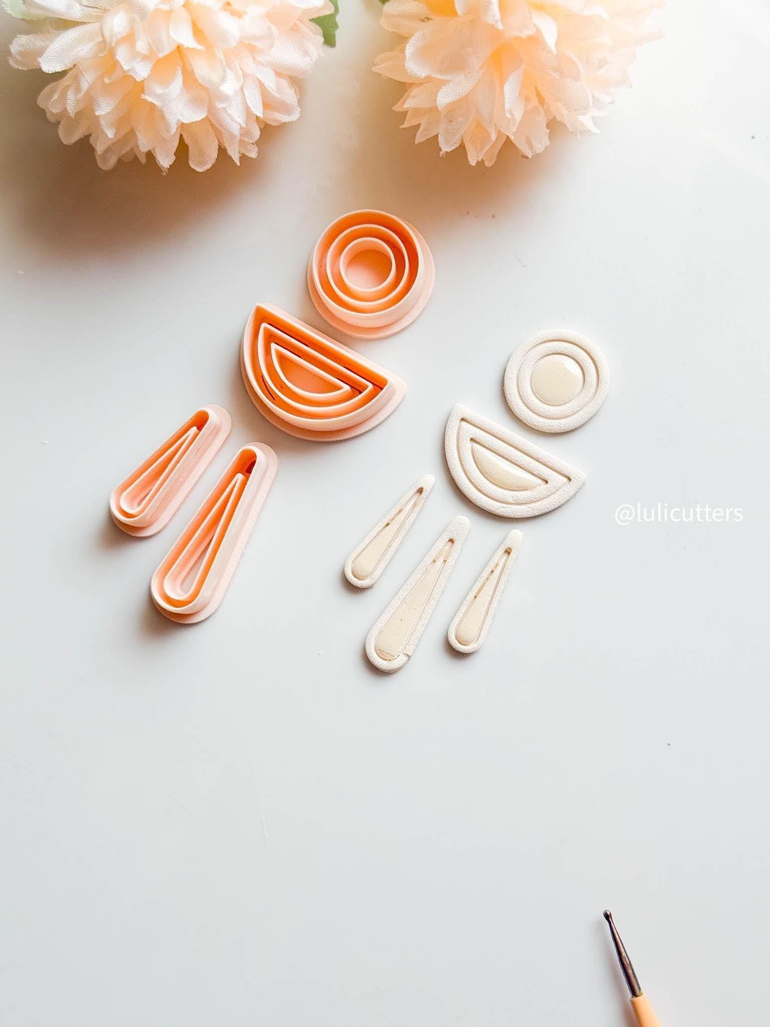Geometric Clay Earring Cutter Set Includes Arch Drop + Circle + Half Moon Topper