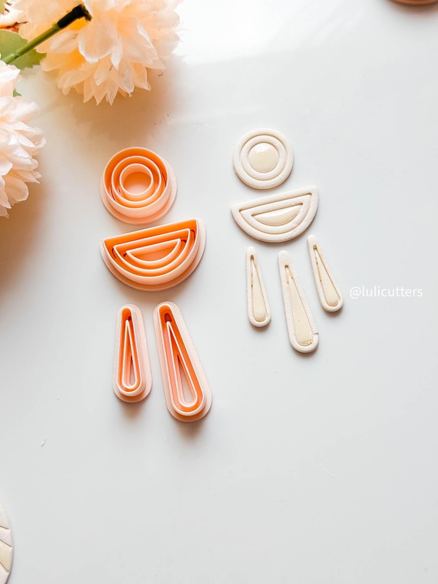 Geometric Clay Earring Cutter Set Includes Arch Drop + Circle + Half Moon Topper