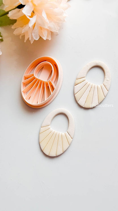 Ribbed Oval Clay Earring Cutter 45 mm Statement Shape with Built-in Detailing