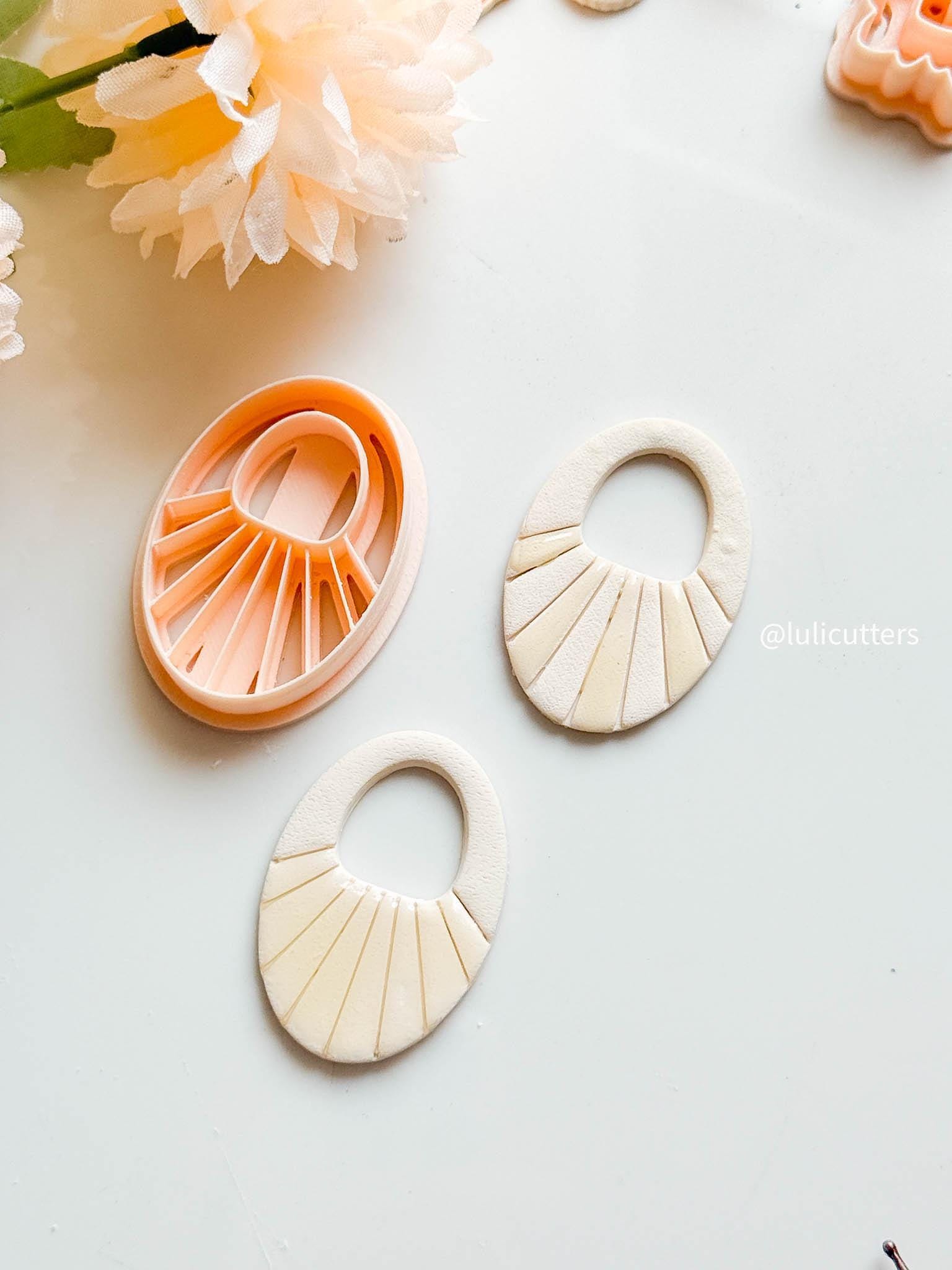 Ribbed Oval Clay Earring Cutter 45 mm Statement Shape with Built-in Detailing