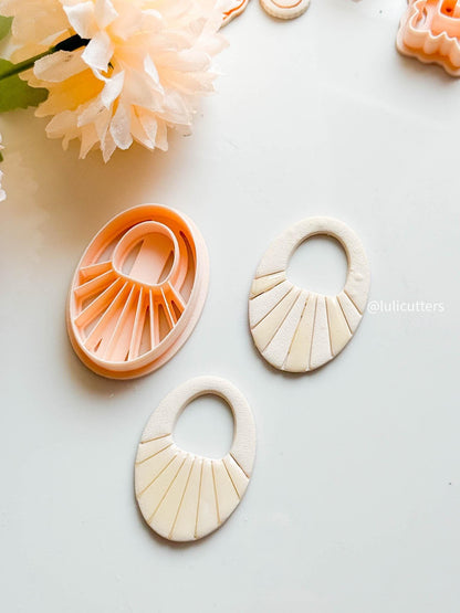 Ribbed Oval Clay Earring Cutter 45 mm Statement Shape with Built-in Detailing
