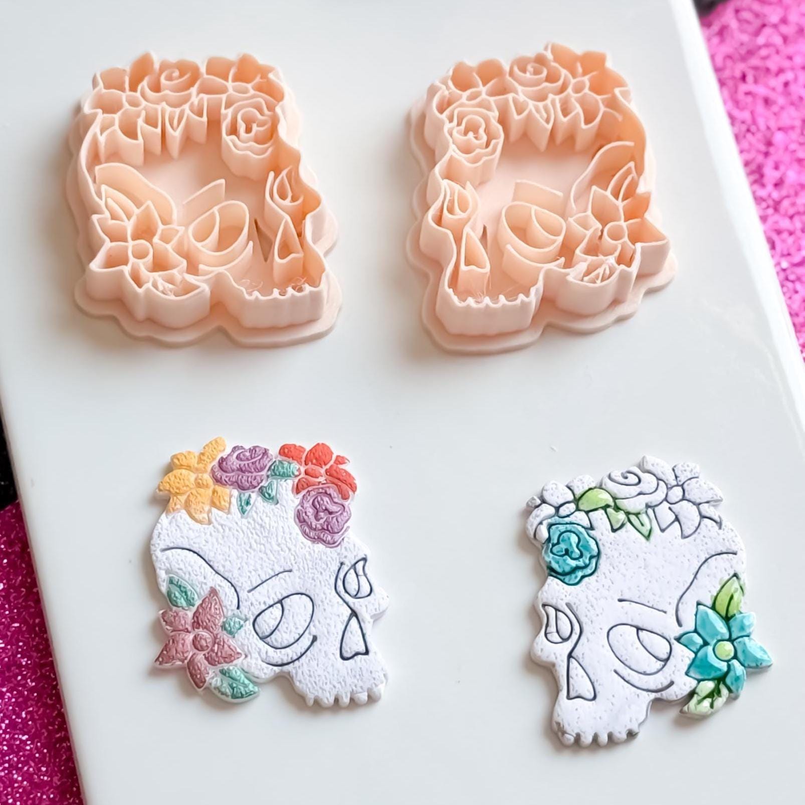 Floral Skull Clay Cutter: Polymer Clay Earring Mold, Botanical Goth (46 mm