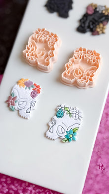 Floral Skull Clay Cutter: Polymer Clay Earring Mold, Botanical Goth (46 mm