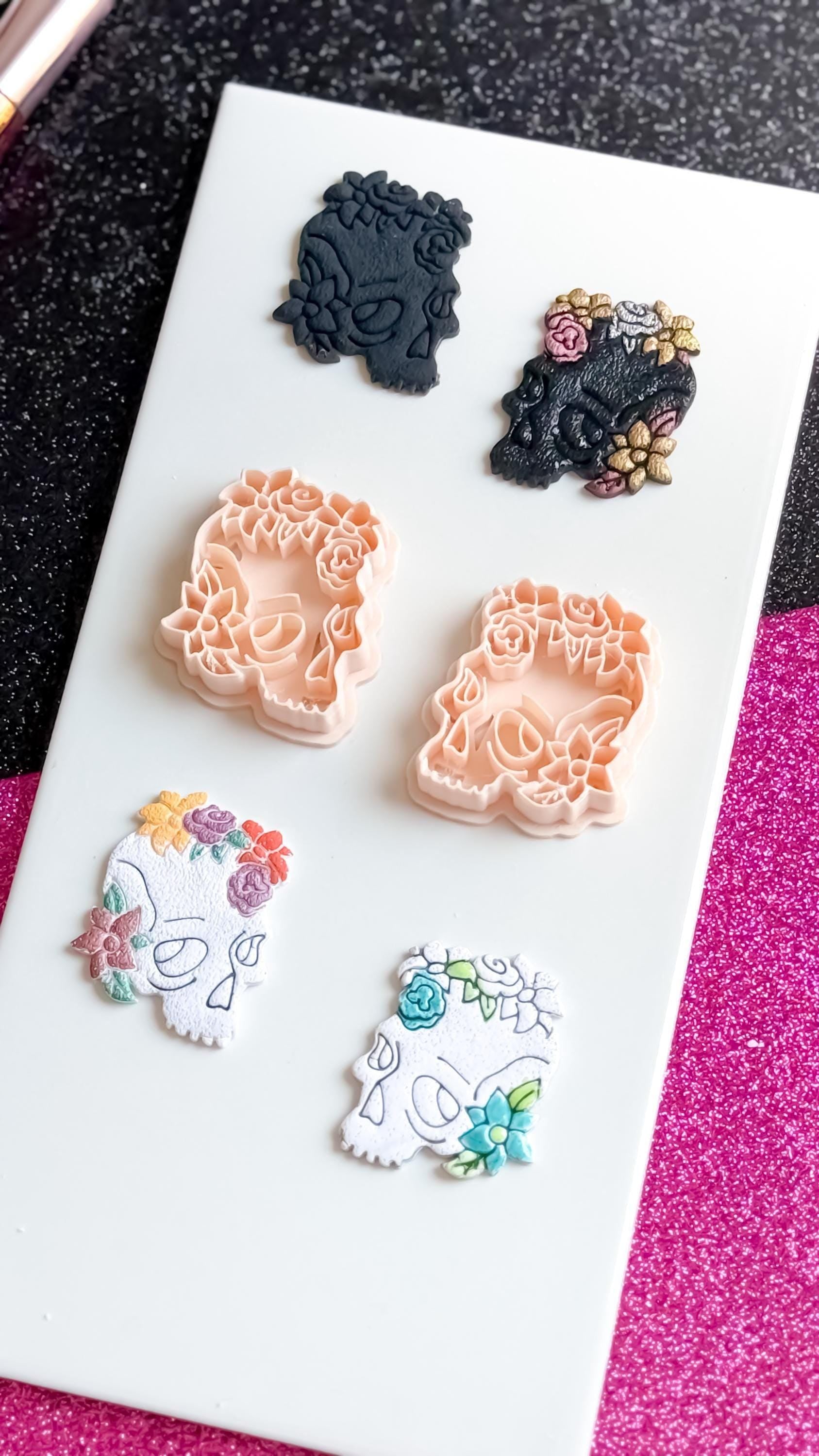 Floral Skull Clay Cutter: Polymer Clay Earring Mold, Botanical Goth (46 mm