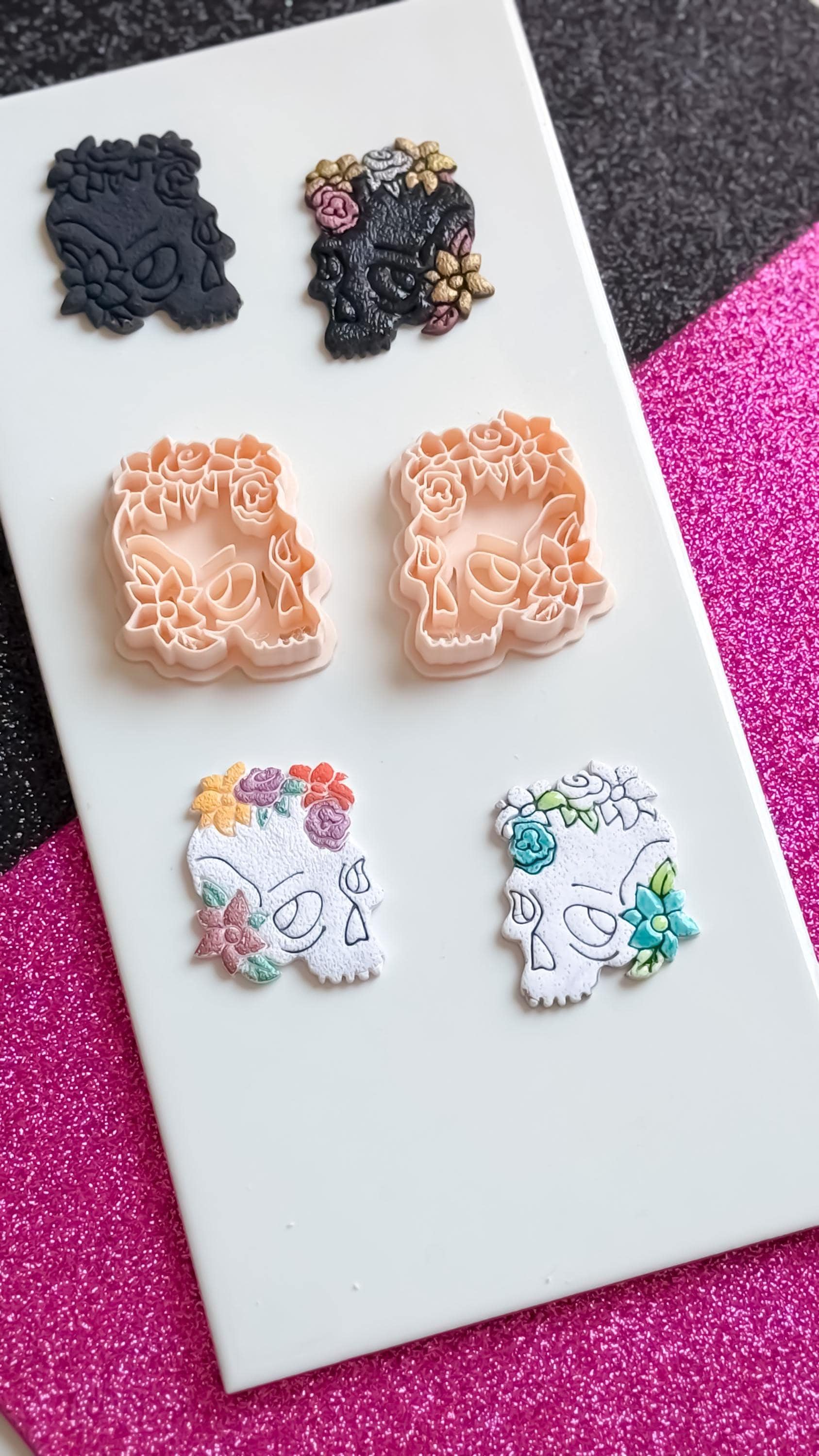 Floral Skull Clay Cutter: Polymer Clay Earring Mold, Botanical Goth (46 mm