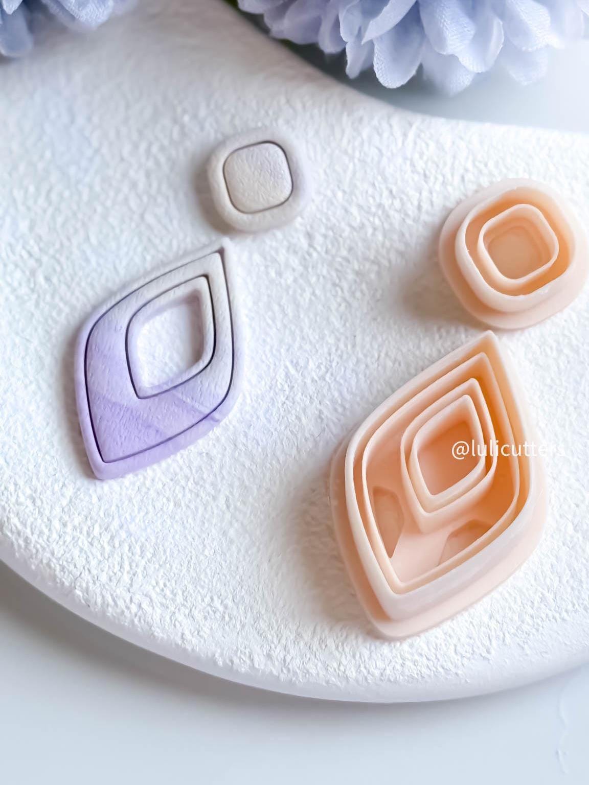 Drop Shape Clay Earring Cutter Set Includes Lined Drop Base + Soft Square Topper