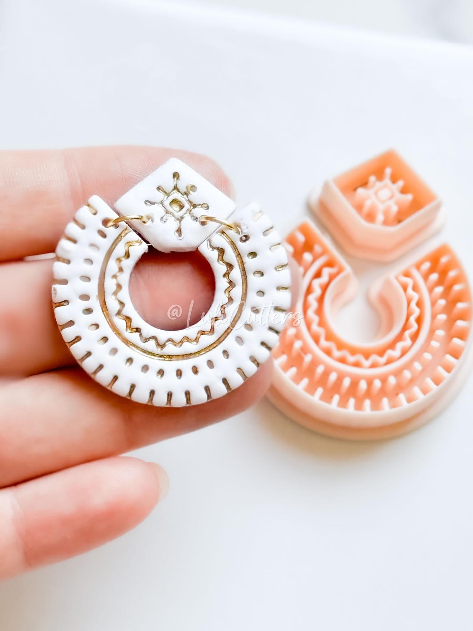 Boho Arch Clay Earring Cutter Set Includes Base Shape + Patterned Topper