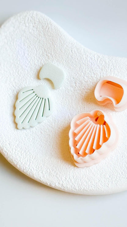 Scallop Shell Clay Earring Cutter Set Includes Base Shape + Matching Topper with Imprint Lines