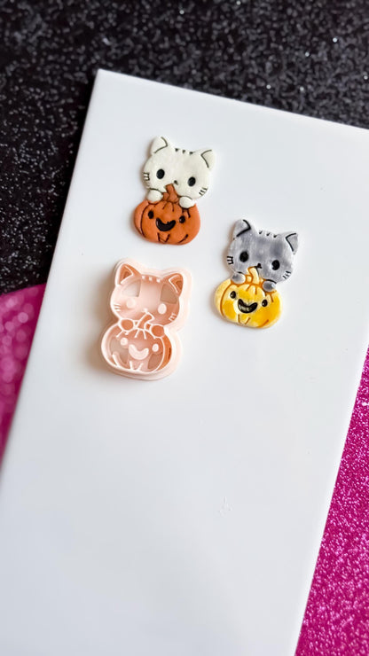 Cat and Pumpkin Cutter: Polymer Clay Earring Mold for Halloween Jewelry