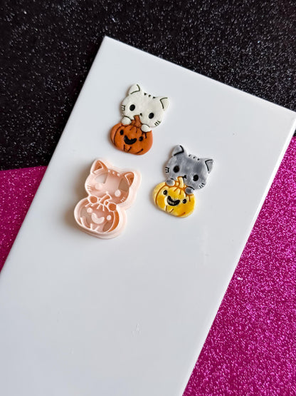 Cat and Pumpkin Cutter: Polymer Clay Earring Mold for Halloween Jewelry