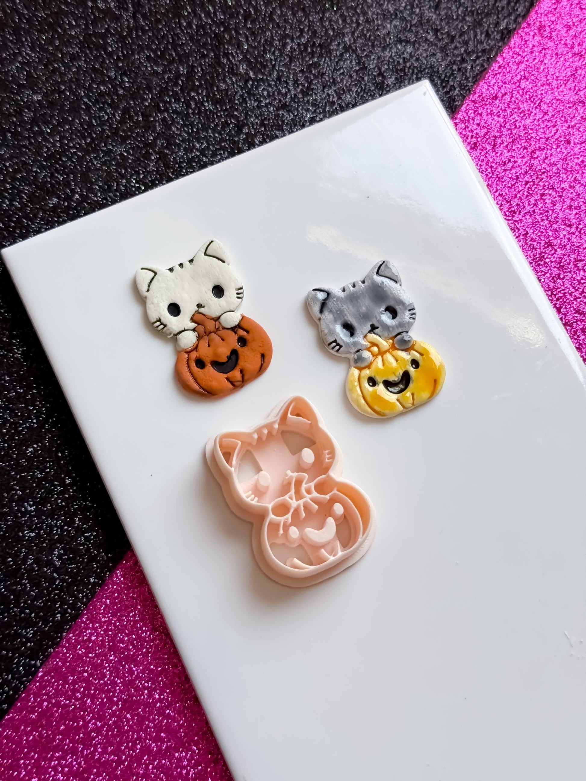 Cat and Pumpkin Cutter: Polymer Clay Earring Mold for Halloween Jewelry