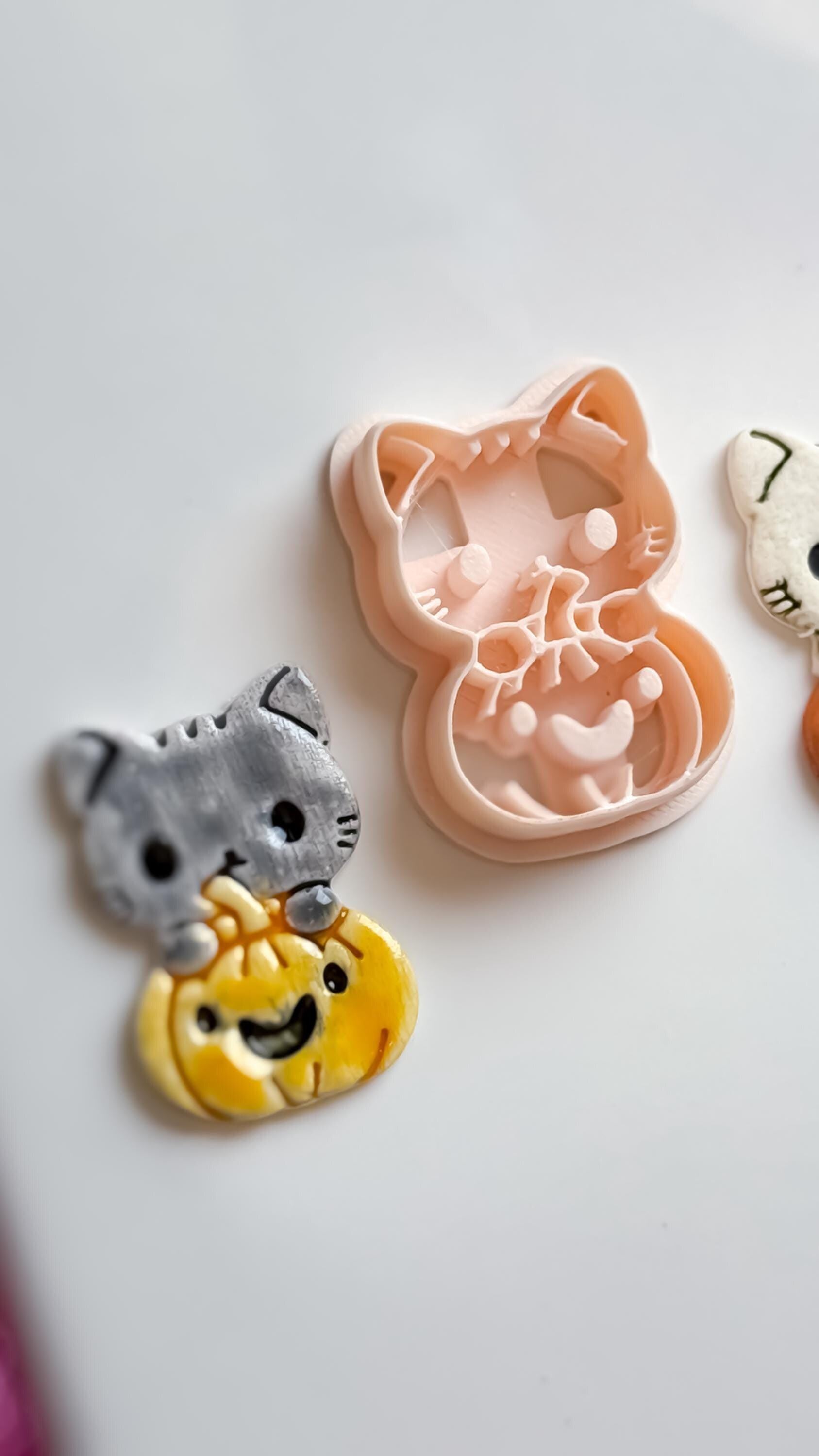 Cat and Pumpkin Cutter: Polymer Clay Earring Mold for Halloween Jewelry