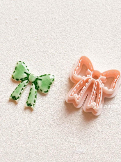 Stitched Bow Clay Cutter 25mm Faux Stitch Detail for Earrings or Charms