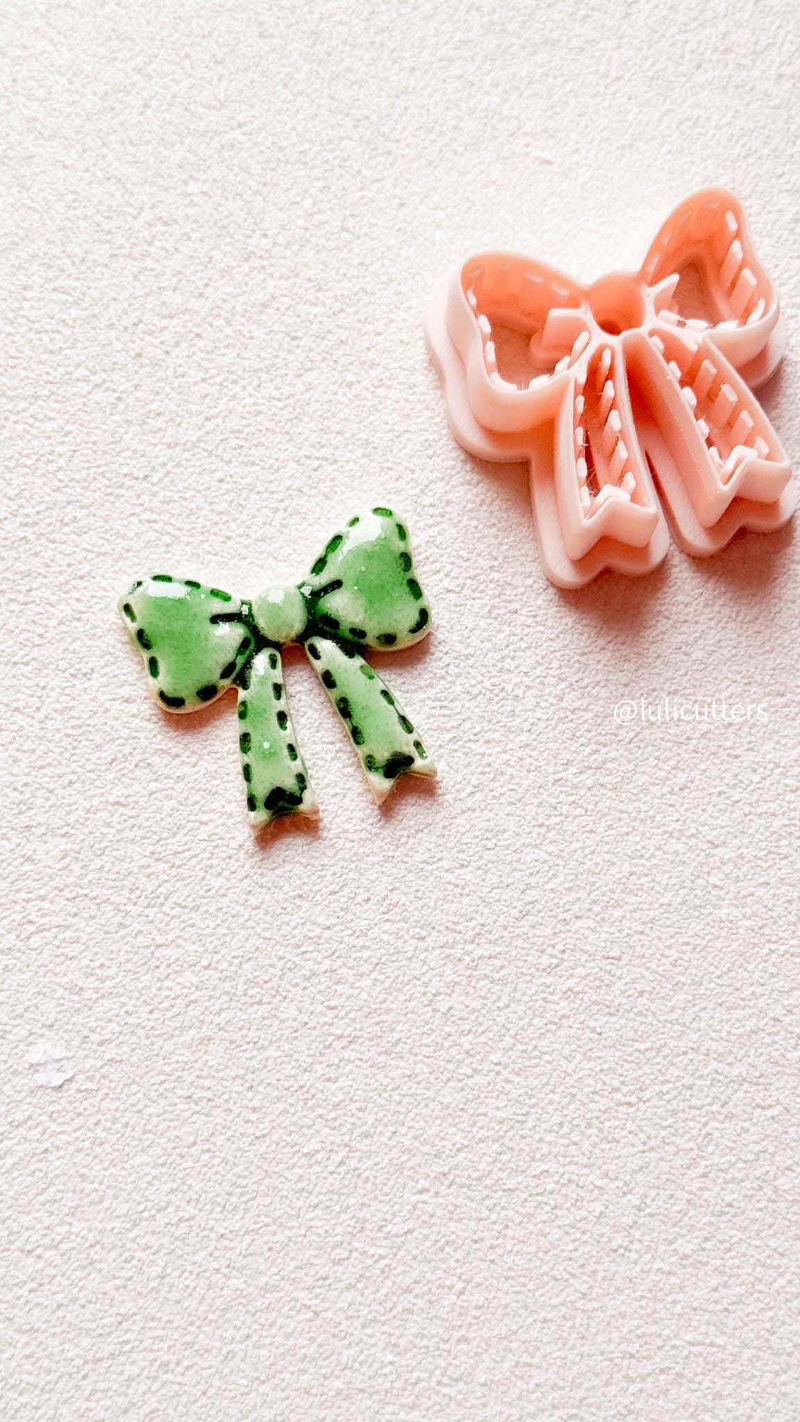 Stitched Bow Clay Cutter 25mm Faux Stitch Detail for Earrings or Charms