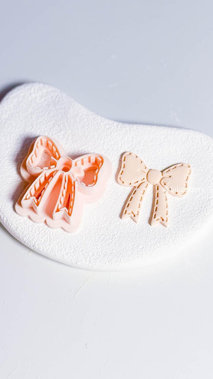 Stitched Bow Clay Cutter 25mm Faux Stitch Detail for Earrings or Charms